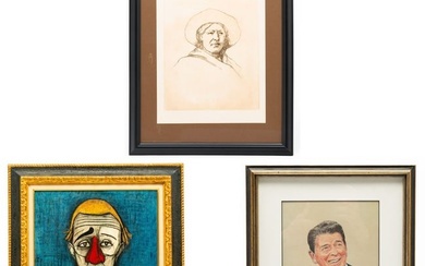 THREE PRINTS INCLUDING BUFFET AND PORTRAIT OF REAGAN.