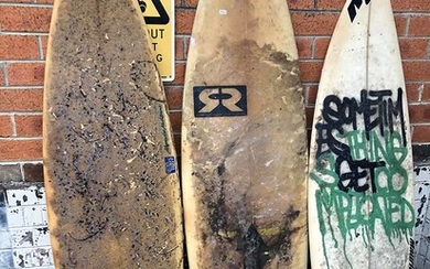 THREE VARIOUS SURFBOARDS