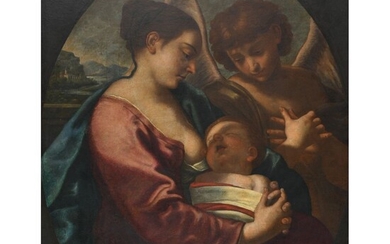 TORRE Flaminio. (1620-1661). (Attribué à). « Vierge à l’enfant ». Huile sur toile (rentoilée). Porte...