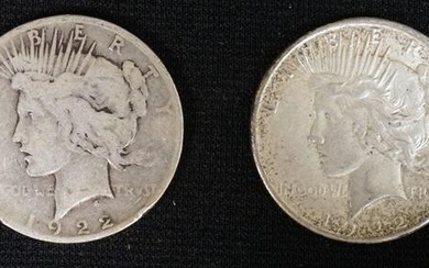 TWO 1922 PEACE DOLLARS