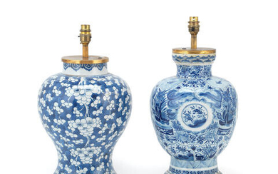 TWO BLUE AND WHITE BALUSTER VASES