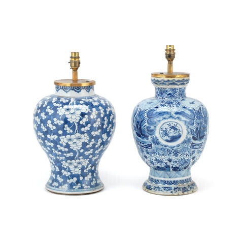 TWO BLUE AND WHITE BALUSTER VASES