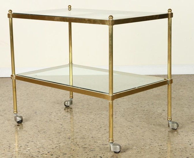 TWO TIER BRASS AND GLASS BAR CART C.1970