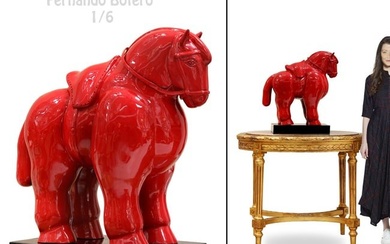 The Red Trojan Horse, A Large Fernando Botero Art Bronze Sculpture
