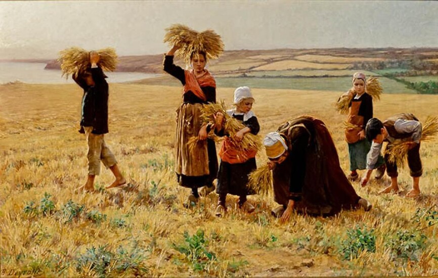 Théophile-Louis Deyrolle (French 1844-1923), The Haymakers, Oil on Canvas, 31 x 49 inches