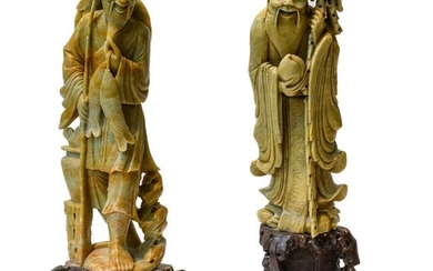 Two large 20th century Chinese soapstone carvings, one of...