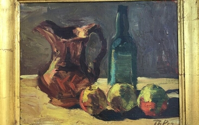 SOLD. Thorvald Petersen: Still life. Signed Th. P. 52. Oil on canvas. 34 x 46...
