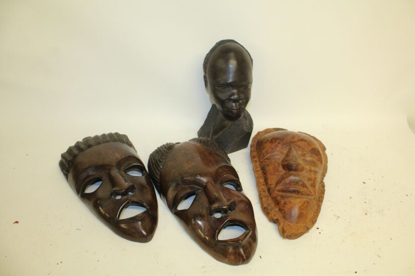 Three African tribal masks and a bust (4)
