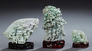 Three Chinese Carved Jade Items, 20th c., one with a