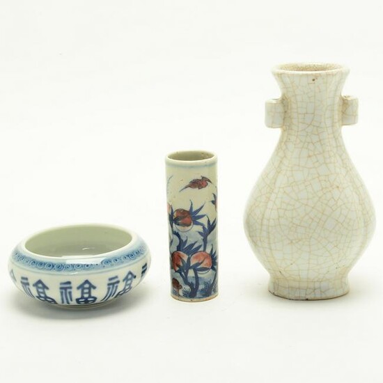 Three Chinese Porcelain Items, Including Crackle Glaze