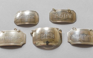 Three George III Silver Wine or Decanter Labels, each oblong...