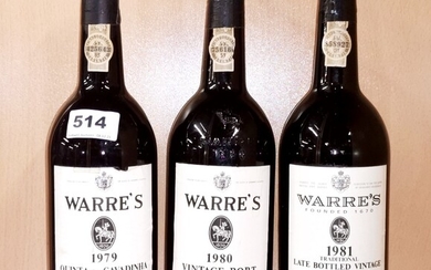 Three bottles of Warre's vintage port, 1979, 1980 and 1981.