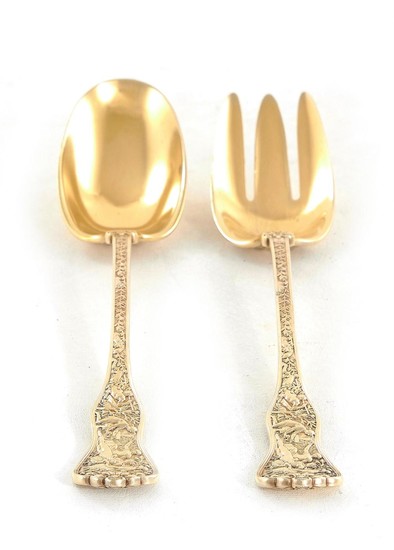 Tiffany & Co Olympian pattern silver-gilt salad serving set (2pcs)