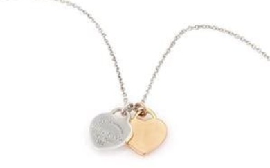 Tiffany & Co Please Return Pendant 2 Hearts in Sterling Silver & 18k Rose Gold