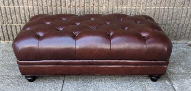 Tufted Brown Leather Upholstered Ottoman