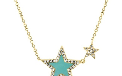 Turquoise Star Diamond Necklace in 14K Yellow Gold 0.15 ctw