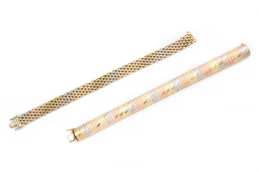 Two 14k tri-color gold bracelets