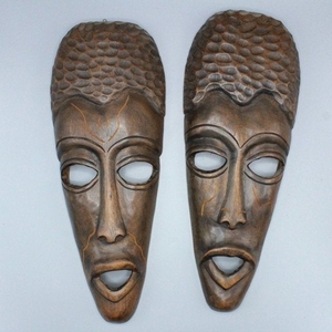 Two [2] African Carved Wood Masks - Elongated Faces