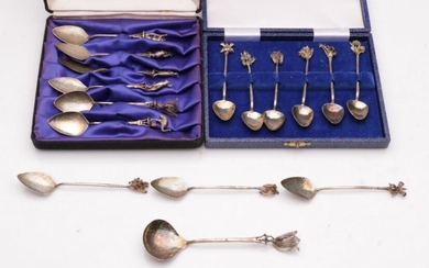 Two Cased Sets of Carmelle Australian Sterling Silver Spoons with Flora and Fauna Finials, with Four Extra Spoons (total wt.166.5g)