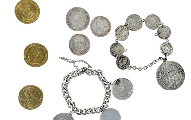 Two Coin Bracelets and Group of Coins