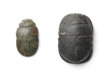 Two Egyptian uninscribed stone scarabs
