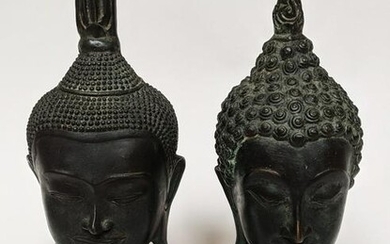 Two Southeast Asian Bronze Buddha Heads