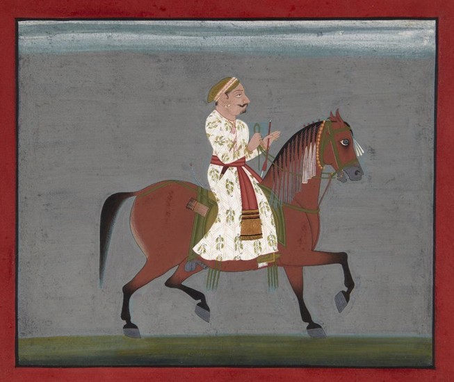 Two equestrian portraits, Mewar, 19th century, opaque...