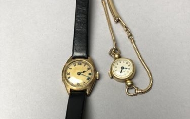 Two ladies' watches: a black leather strap with...