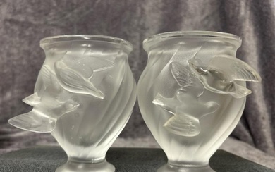 Two similar Lalique France Rosine frosted Dove vases c1960's...