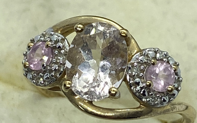 UNUSUAL 10ct YELLOW GOLD TOURMALINE AND PINK SAPPHIRE RING APPROX....