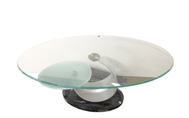 Ultra modern glass, marble, bent steel coffee table