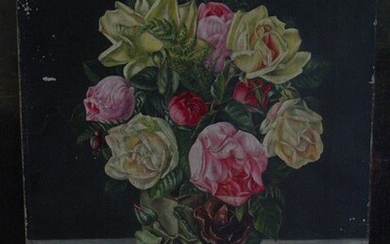 Unknown painter: Still life with flowers in a vase. Signed monogram. Oil on canvas. 39×28 cm.