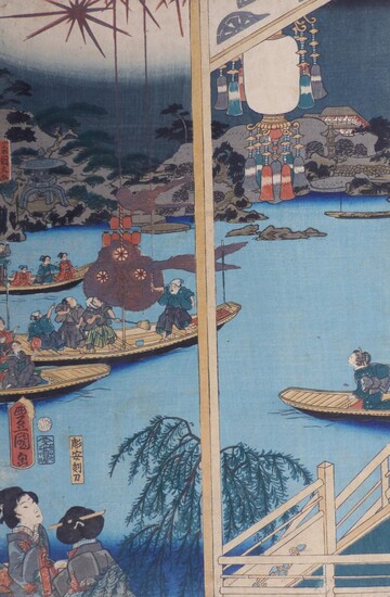 Utagawa Kunisada (Toyokuni III.): Blatt mit Booten auf einem Fluss