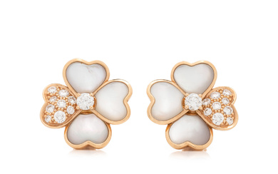 VAN CLEEF &amp; ARPELS, MOTHER-OF-PEARL AND DIAMOND 'COSMOS' EARCLIPS