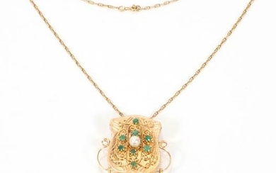 VICTORIAN, 18KT GOLD, EMERALD & PEARL NECKLACE
