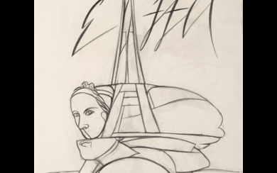 Valerio Adami ( Bologna 1935 ) , "Eiffel et la chimere" 1989 pencil on paper cm 48x36 Signed and dated 18.6.89 on the bottom Provenance Galleria La...