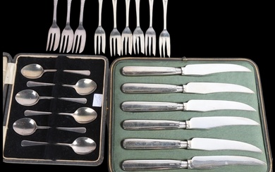 Various silver flatware, including cake forks, teaspoons, et...
