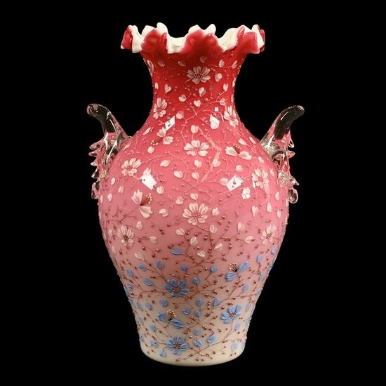 Vase, Cased Peachblow Bohemian Art Glass