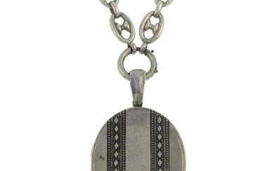 Victorian silver locket pendant with chain