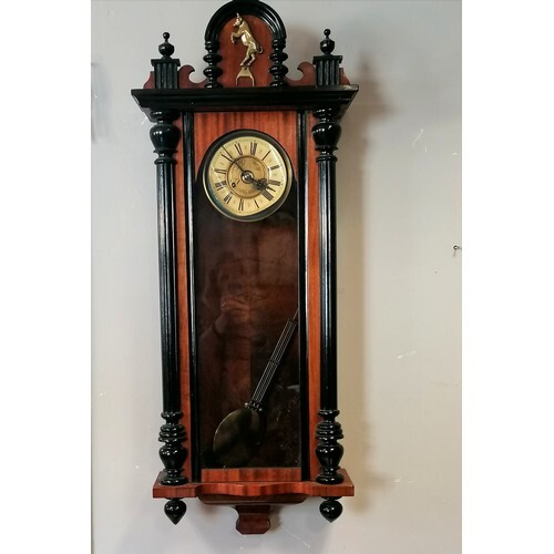 Vienna ebonised & mahogany cased wall clock with pediment be...