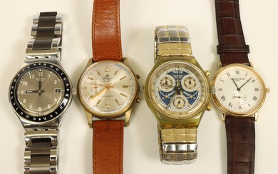 Vier heren horloges Lings, Frederique Constant en Swatch