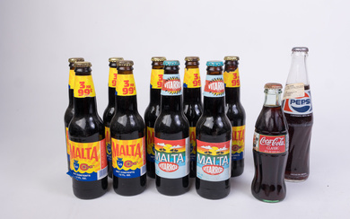 Vintage Coca Cola, Pepsi, & Malta Glass Soda Bottles Unopened
