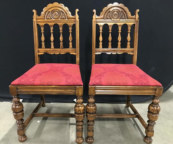 Vintage Intricately Carved Wooden Side Chairs