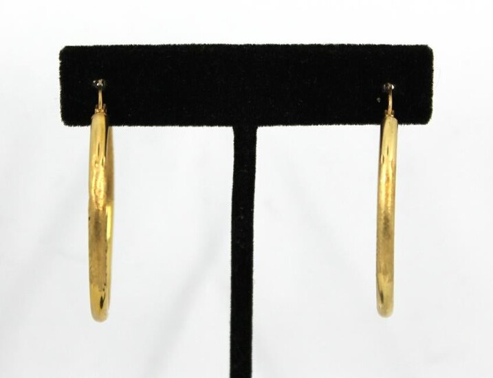 Vintage Modern 14K Yellow Gold Hoop Earrings