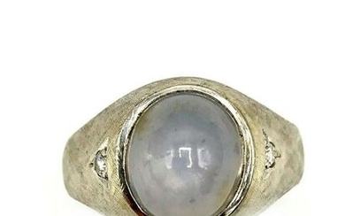 Vintage White Gold Star Sapphire Diamond Men Ring