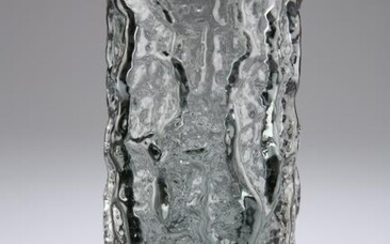 WHITEFRIARS, A TEXTURED CYLINDRICAL "BARK" GLASS VASE