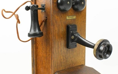 Western Electric Oak Hand Crank Wall Telephone
