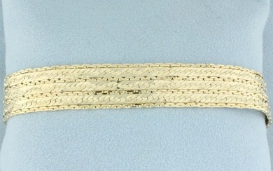 Wide Wave Design Herringbone Bracelet in 14k Yellow Gold