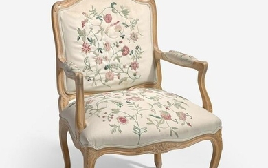 With Embroidered Upholstery by Erica Wilson (American, 1928-2011) Louis XV Style Fauteuil, USA, 20th