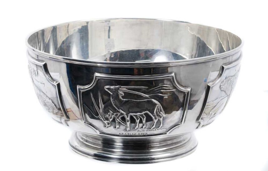 World Wild Life Fund limited edition silver punch bowl with wild animal decoration